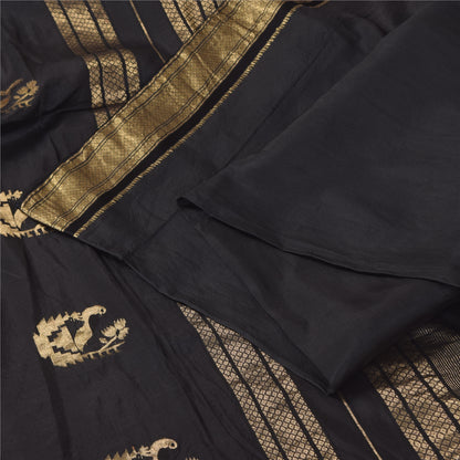 Sanskriti Vintage Indian Black Sarees Pure Silk Woven Ethnic Sari Craft Fabric