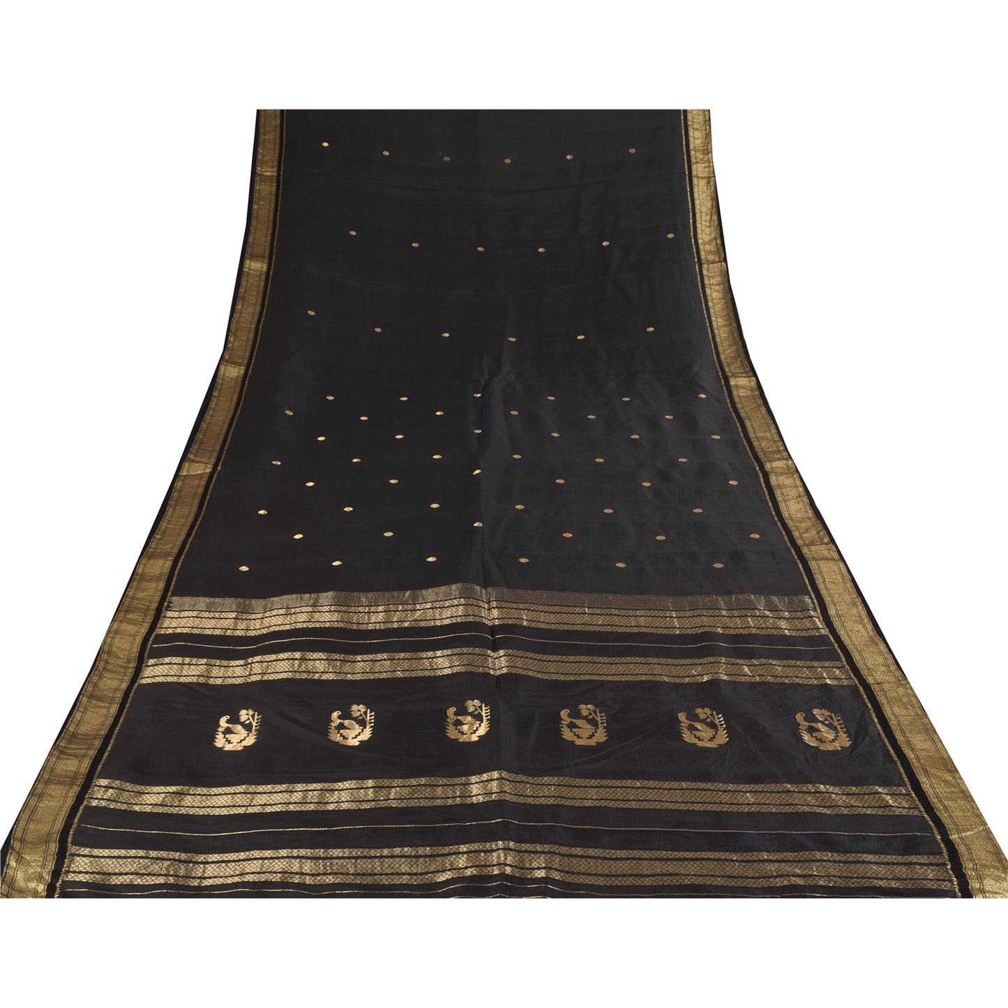 Sanskriti Vintage Indian Black Sarees Pure Silk Woven Ethnic Sari Craft Fabric
