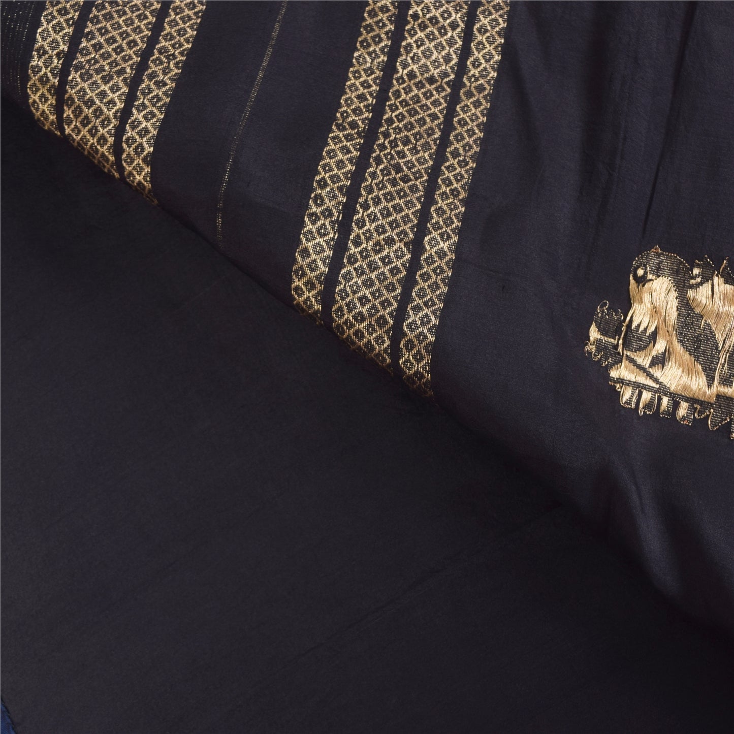 Sanskriti Vintage Indian Black Sarees Pure Silk Woven Ethnic Sari Craft Fabric