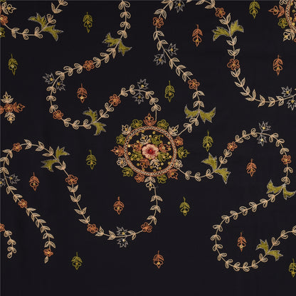 Sanskriti Vintage Black Sarees Georgette Hand Embroidered Sari 6yd Craft Sustainable Fabric