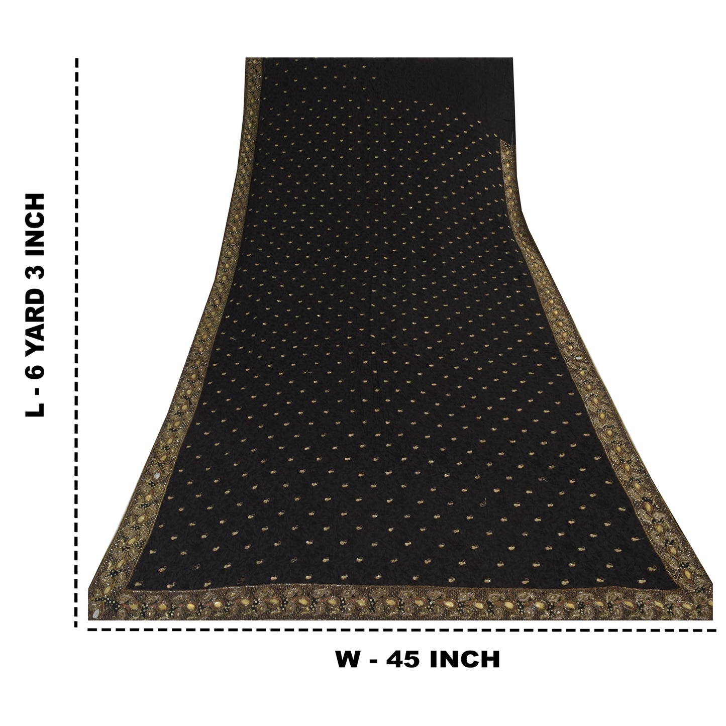 Sanskriti Vintage Black Sarees Pure Georgette Hand Beaded Sari 6yd Craft Sustainable Fabric