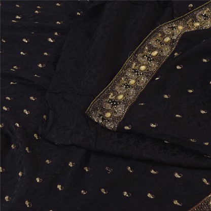 Sanskriti Vintage Black Sarees Pure Georgette Hand Beaded Sari 6yd Craft Sustainable Fabric