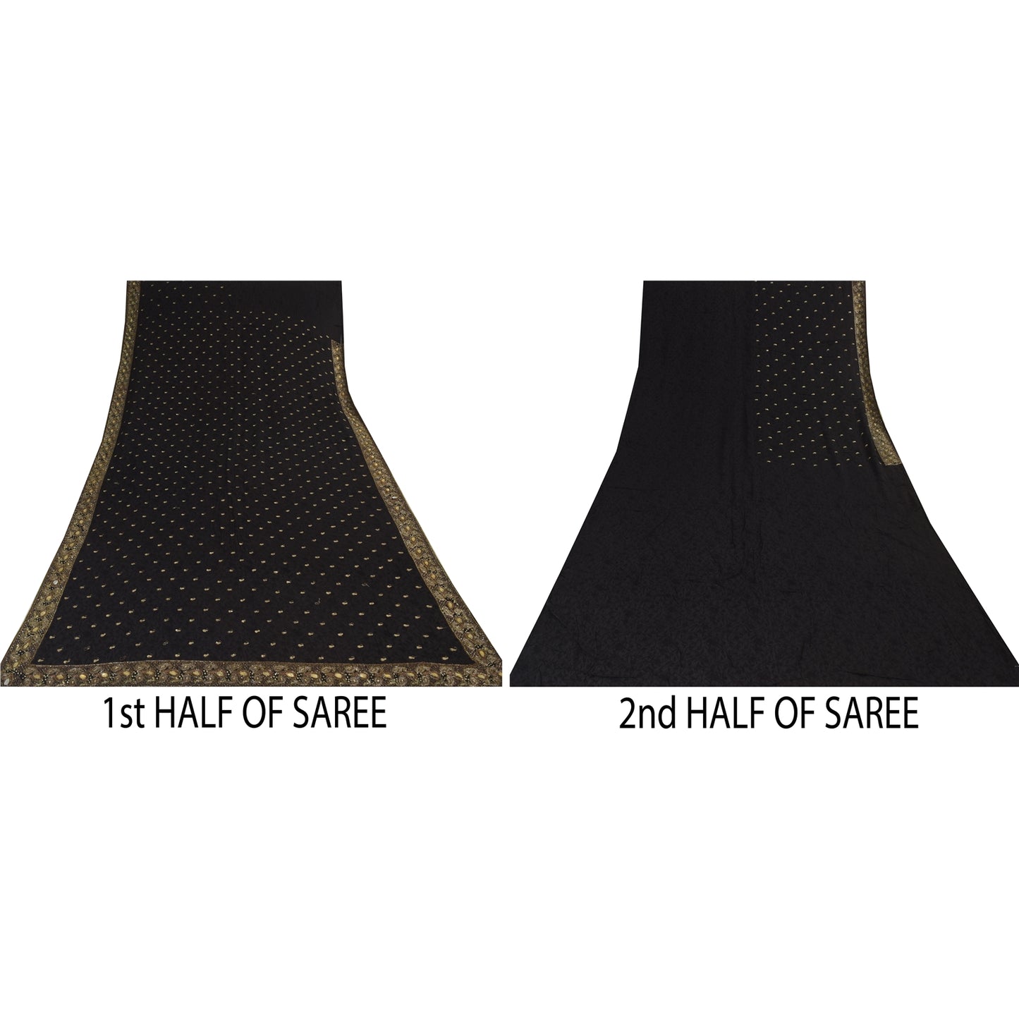 Sanskriti Vintage Black Sarees Pure Georgette Hand Beaded Sari 6yd Craft Sustainable Fabric