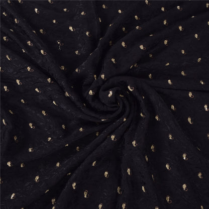 Sanskriti Vintage Black Sarees Pure Georgette Hand Beaded Sari 6yd Craft Sustainable Fabric