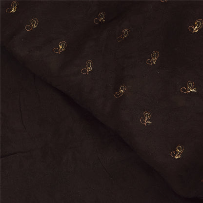 Sanskriti Vintage Black Sarees Pure Georgette Hand Beaded Sari 6yd Craft Sustainable Fabric