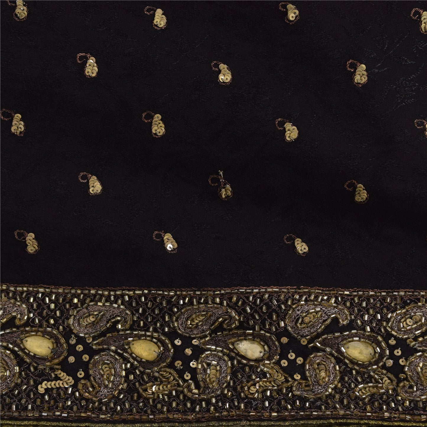 Sanskriti Vintage Black Sarees Pure Georgette Hand Beaded Sari 6yd Craft Sustainable Fabric
