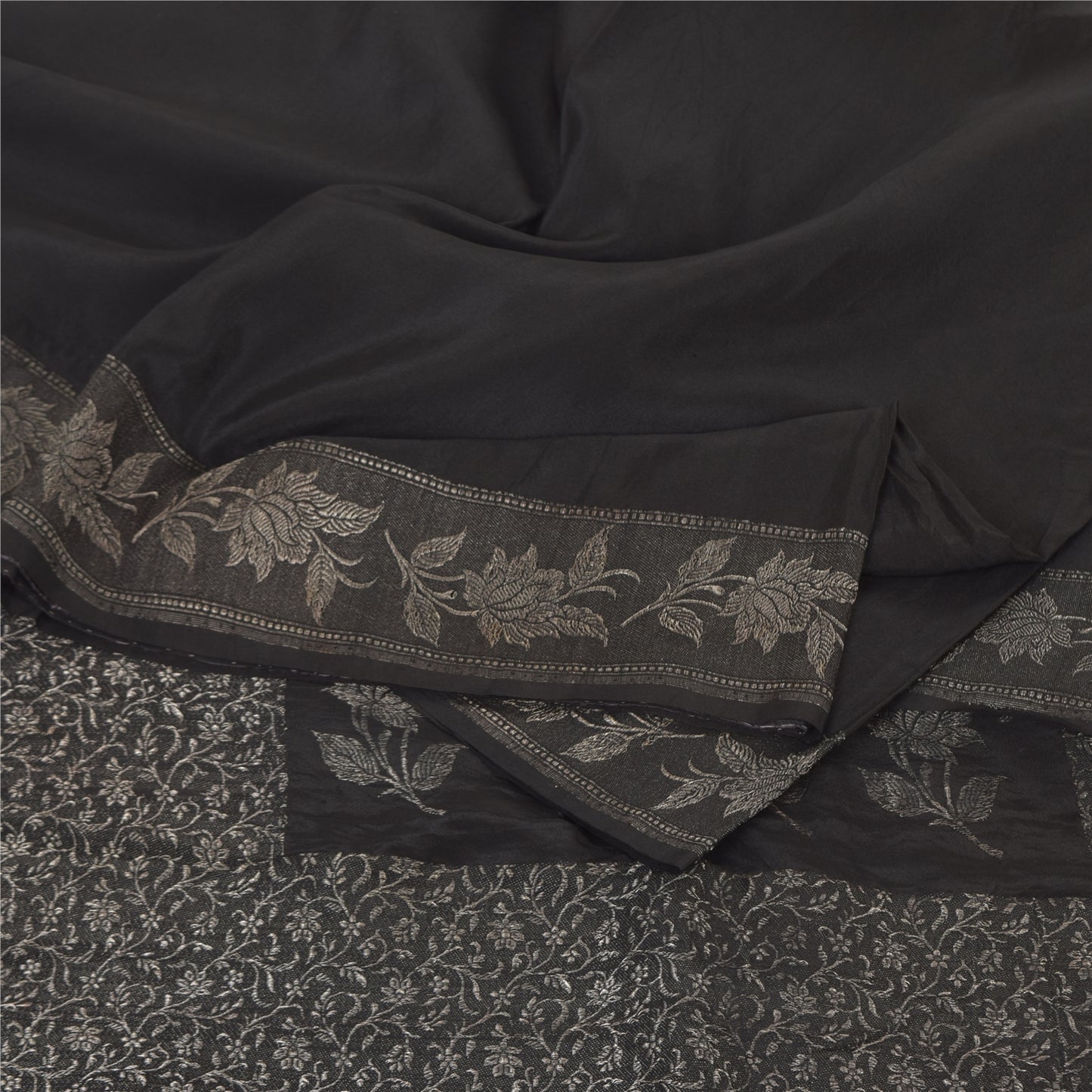 Sanskriti Vintage Indian Black Sarees Pure Silk Woven Premium Sari Craft Fabric