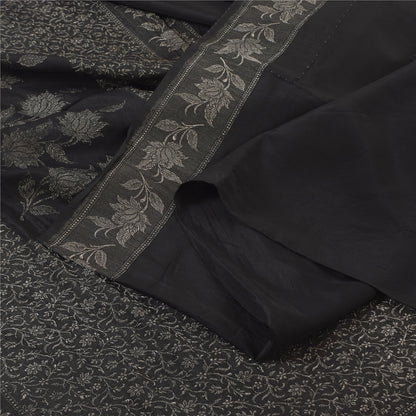 Sanskriti Vintage Indian Black Sarees Pure Silk Woven Premium Sari Craft Fabric