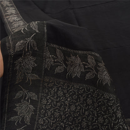 Sanskriti Vintage Indian Black Sarees Pure Silk Woven Premium Sari Craft Fabric