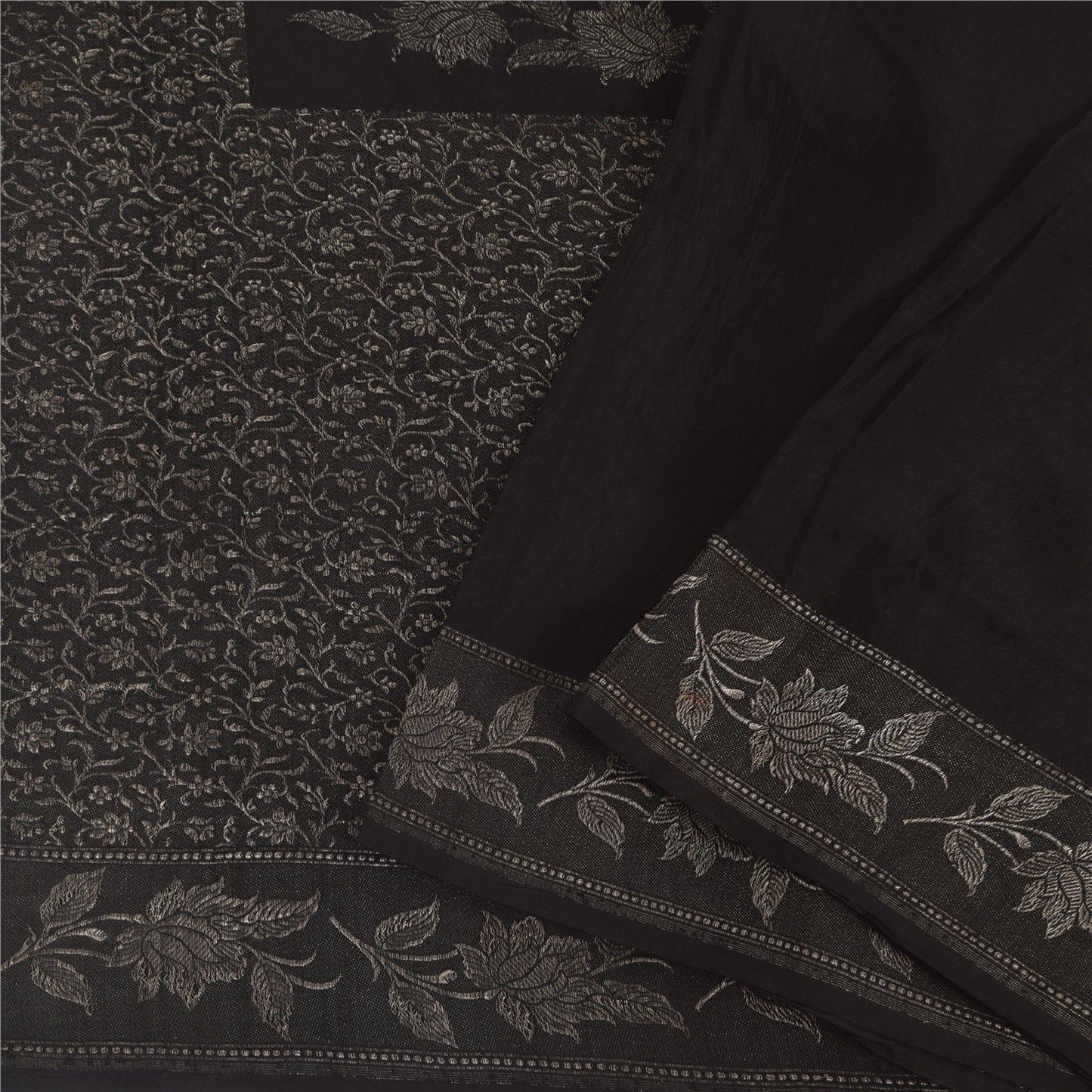 Sanskriti Vintage Indian Black Sarees Pure Silk Woven Premium Sari Craft Fabric