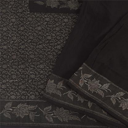 Sanskriti Vintage Indian Black Sarees Pure Silk Woven Premium Sari Craft Fabric