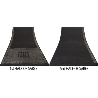 Sanskriti Vintage Indian Black Sarees Pure Silk Woven Premium Sari Craft Fabric