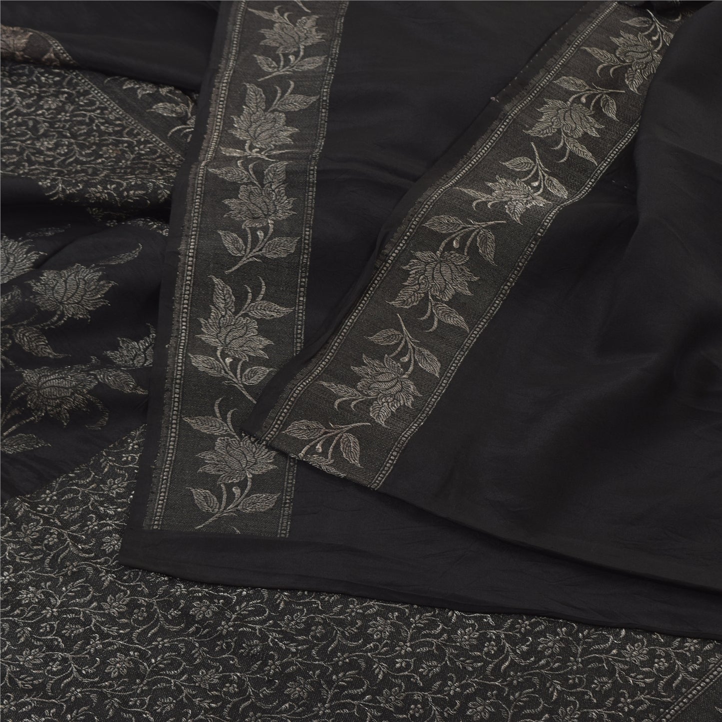 Sanskriti Vintage Indian Black Sarees Pure Silk Woven Premium Sari Craft Fabric