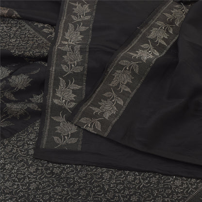 Sanskriti Vintage Indian Black Sarees Pure Silk Woven Premium Sari Craft Fabric