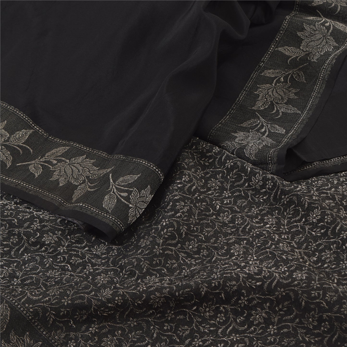 Sanskriti Vintage Indian Black Sarees Pure Silk Woven Premium Sari Craft Fabric