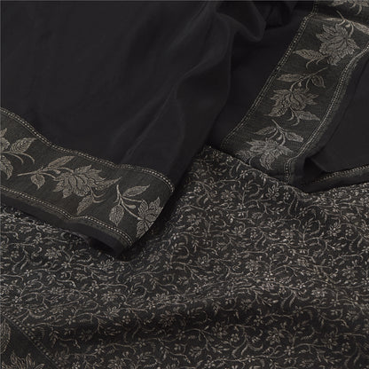 Sanskriti Vintage Indian Black Sarees Pure Silk Woven Premium Sari Craft Fabric