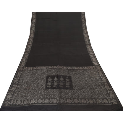 Sanskriti Vintage Indian Black Sarees Pure Silk Woven Premium Sari Craft Fabric