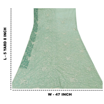 Sanskriti Vintage Mint Green Sarees Mint Green Hand Beaded Sari 5yd Craft Sustainable Fabric