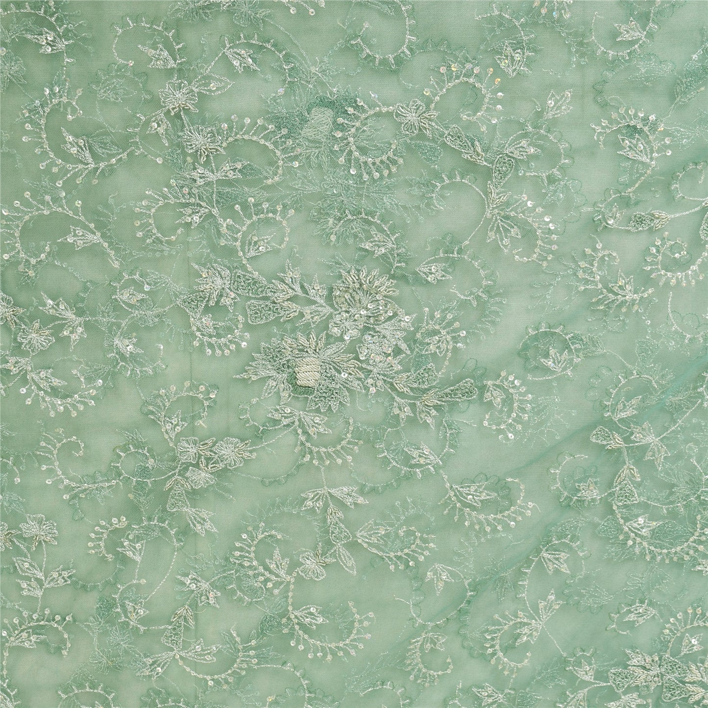 Sanskriti Vintage Mint Green Sarees Mint Green Hand Beaded Sari 5yd Craft Sustainable Fabric