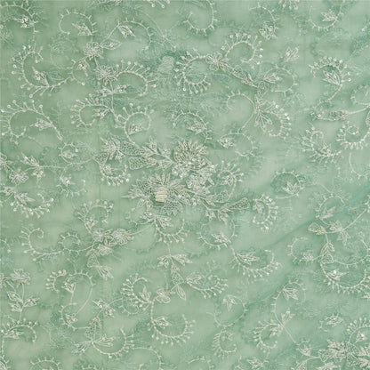 Sanskriti Vintage Mint Green Sarees Mint Green Hand Beaded Sari 5yd Craft Sustainable Fabric
