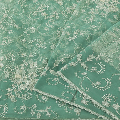 Sanskriti Vintage Mint Green Sarees Mint Green Hand Beaded Sari 5yd Craft Sustainable Fabric