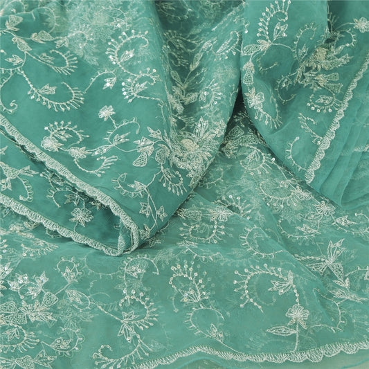 Sanskriti Vintage Mint Green Sarees Mint Green Hand Beaded Sari 5yd Craft Sustainable Fabric