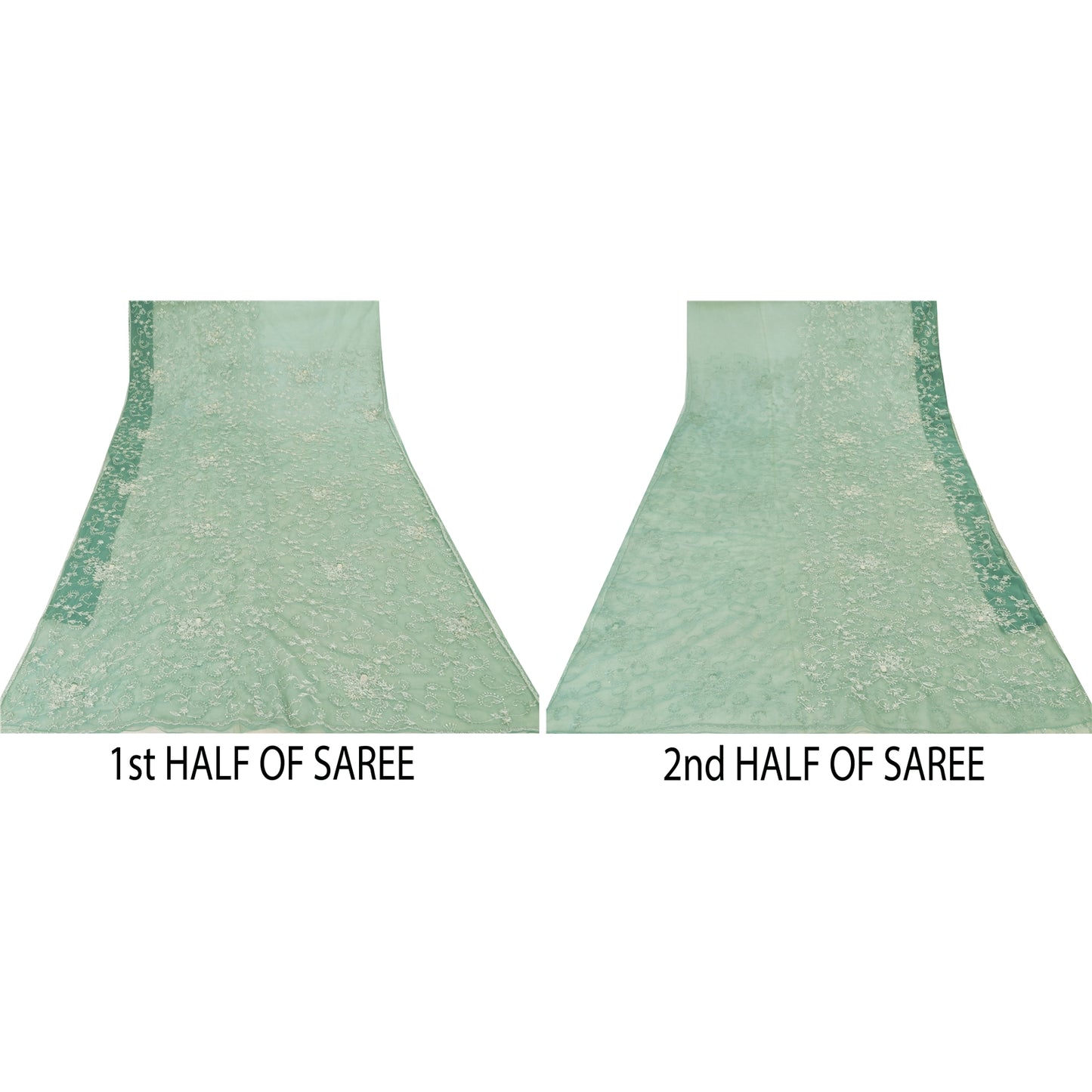 Sanskriti Vintage Mint Green Sarees Mint Green Hand Beaded Sari 5yd Craft Sustainable Fabric