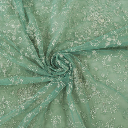 Sanskriti Vintage Mint Green Sarees Mint Green Hand Beaded Sari 5yd Craft Sustainable Fabric