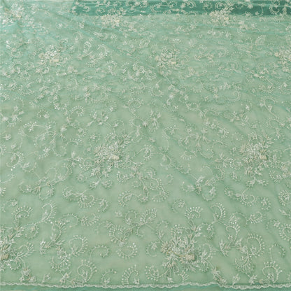 Sanskriti Vintage Mint Green Sarees Mint Green Hand Beaded Sari 5yd Craft Sustainable Fabric