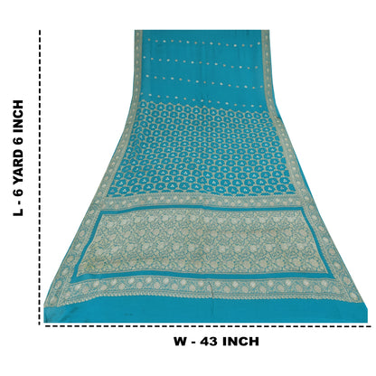 Sanskriti Vintage Light Blue Sarees Pure Georgette woven Premium Sustainable Fabric 6yd Sari
