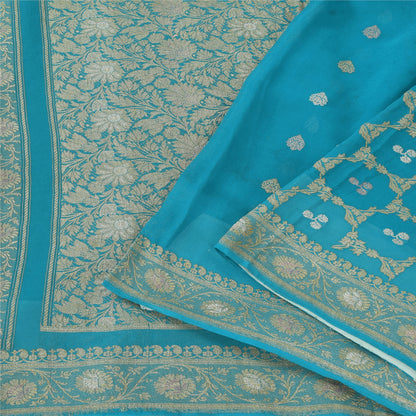 Sanskriti Vintage Light Blue Sarees Pure Georgette woven Premium Sustainable Fabric 6yd Sari