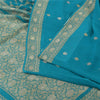 Sanskriti Vintage Light Blue Sarees Pure Georgette woven Premium Sustainable Fabric 6yd Sari