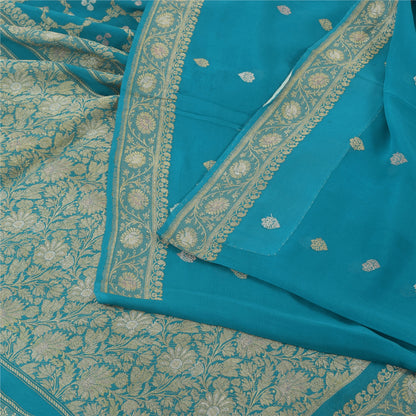 Sanskriti Vintage Light Blue Sarees Pure Georgette woven Premium Sustainable Fabric 6yd Sari