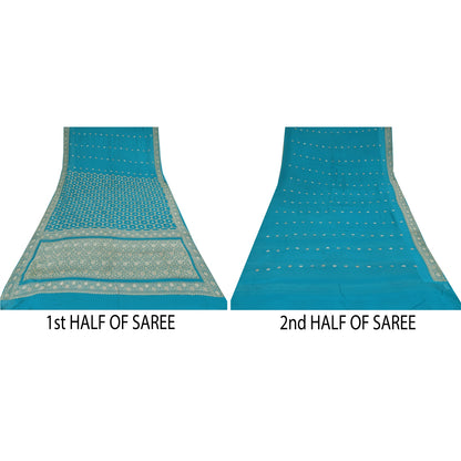 Sanskriti Vintage Light Blue Sarees Pure Georgette woven Premium Sustainable Fabric 6yd Sari