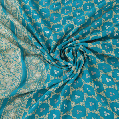 Sanskriti Vintage Light Blue Sarees Pure Georgette woven Premium Sustainable Fabric 6yd Sari