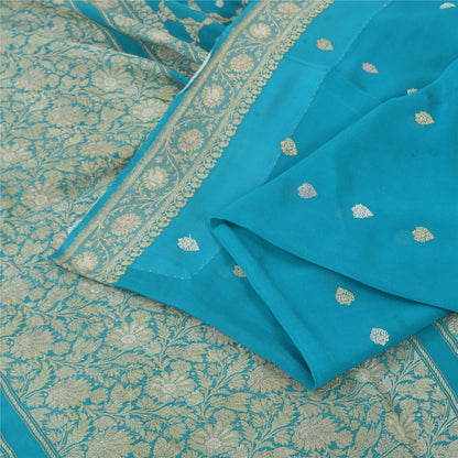 Sanskriti Vintage Light Blue Sarees Pure Georgette woven Premium Sustainable Fabric 6yd Sari