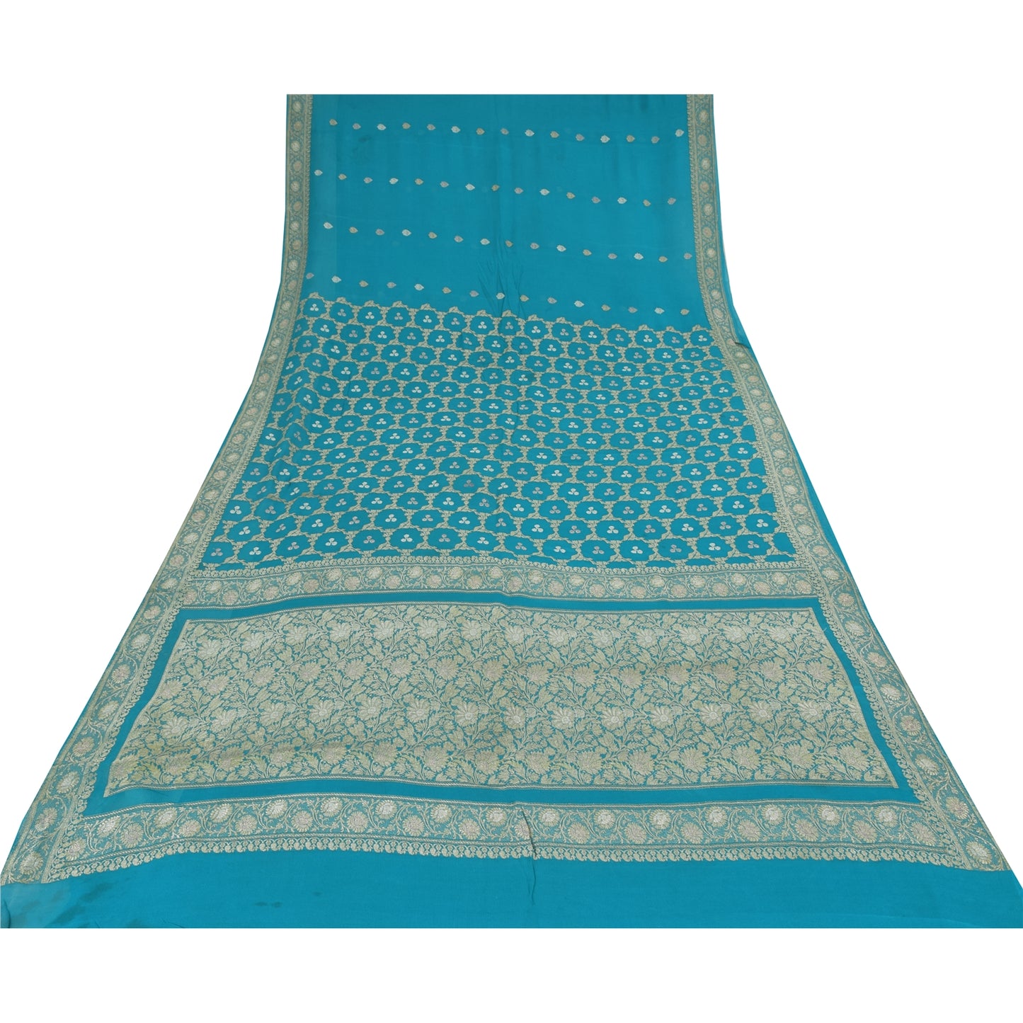 Sanskriti Vintage Light Blue Sarees Pure Georgette woven Premium Sustainable Fabric 6yd Sari