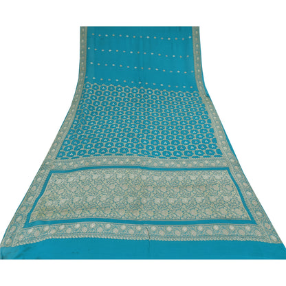 Sanskriti Vintage Light Blue Sarees Pure Georgette woven Premium Sustainable Fabric 6yd Sari