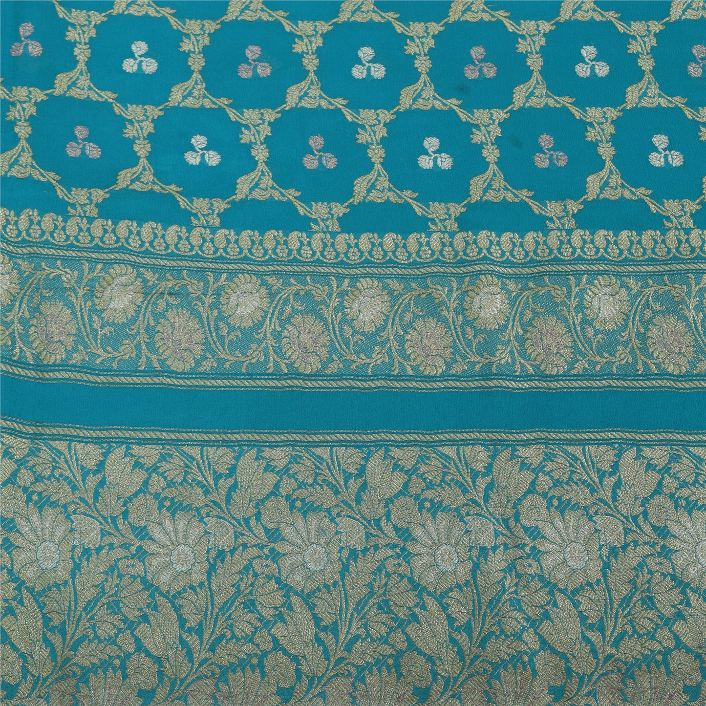 Sanskriti Vintage Light Blue Sarees Pure Georgette woven Premium Sustainable Fabric 6yd Sari