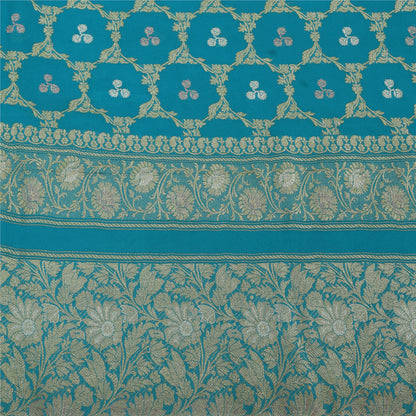 Sanskriti Vintage Light Blue Sarees Pure Georgette woven Premium Sustainable Fabric 6yd Sari