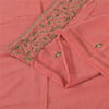 Sanskriti Vintage Peach Sarees Pure Crepe Hand Embroidered Sari 6yd Craft Fabric