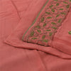 Sanskriti Vintage Peach Sarees Pure Crepe Hand Embroidered Sari 6yd Craft Fabric