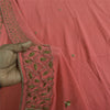 Sanskriti Vintage Peach Sarees Pure Crepe Hand Embroidered Sari 6yd Craft Fabric