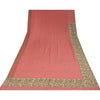 Sanskriti Vintage Peach Sarees Pure Crepe Hand Embroidered Sari 6yd Craft Fabric