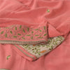 Sanskriti Vintage Peach Sarees Pure Crepe Hand Embroidered Sari 6yd Craft Fabric