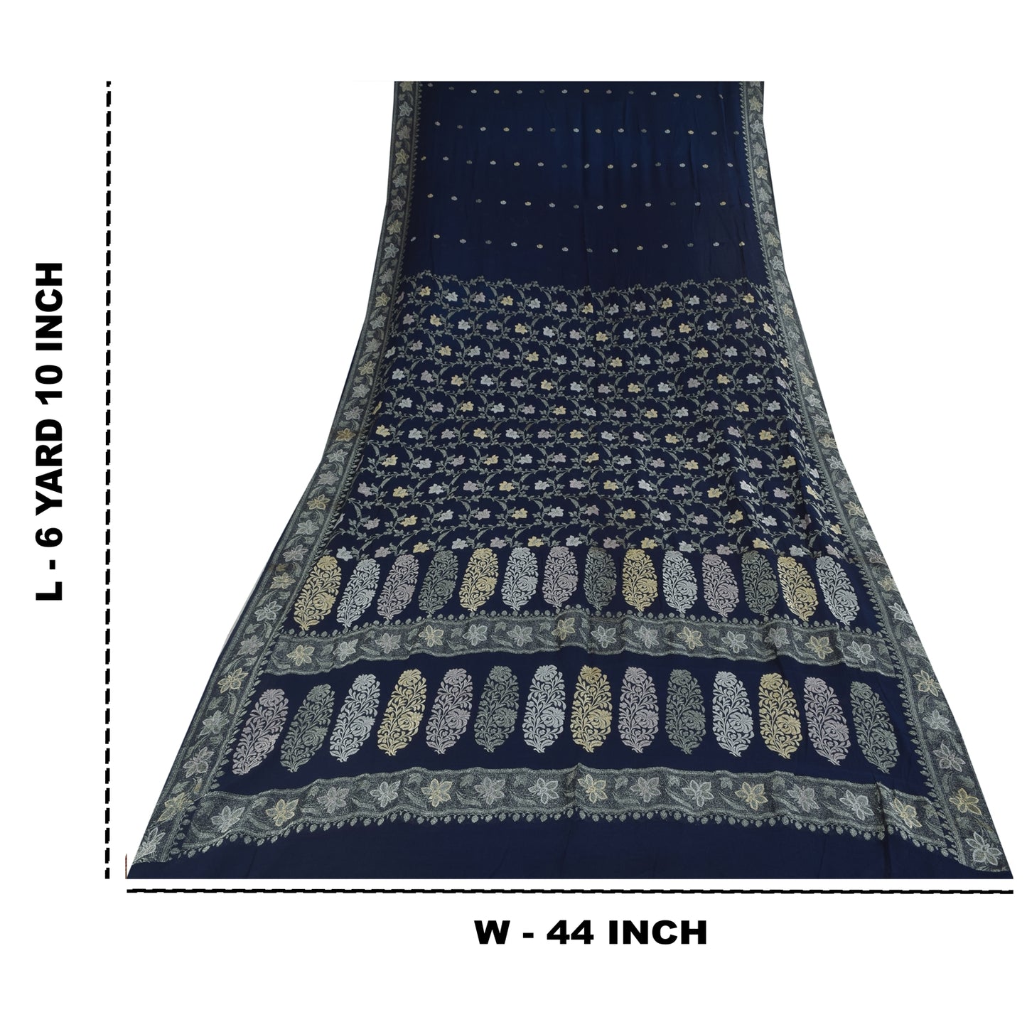 Sanskriti Vintage Saree Blue 100% Pure Georgette Silk Woven 6Yd Craft Fabric Crafting, Upcycling, Recycling, Dress Making,Home Decor,