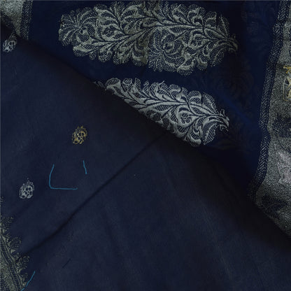 Sanskriti Vintage Saree Blue 100% Pure Georgette Silk Woven 6Yd Craft Fabric Crafting, Upcycling, Recycling, Dress Making,Home Decor,