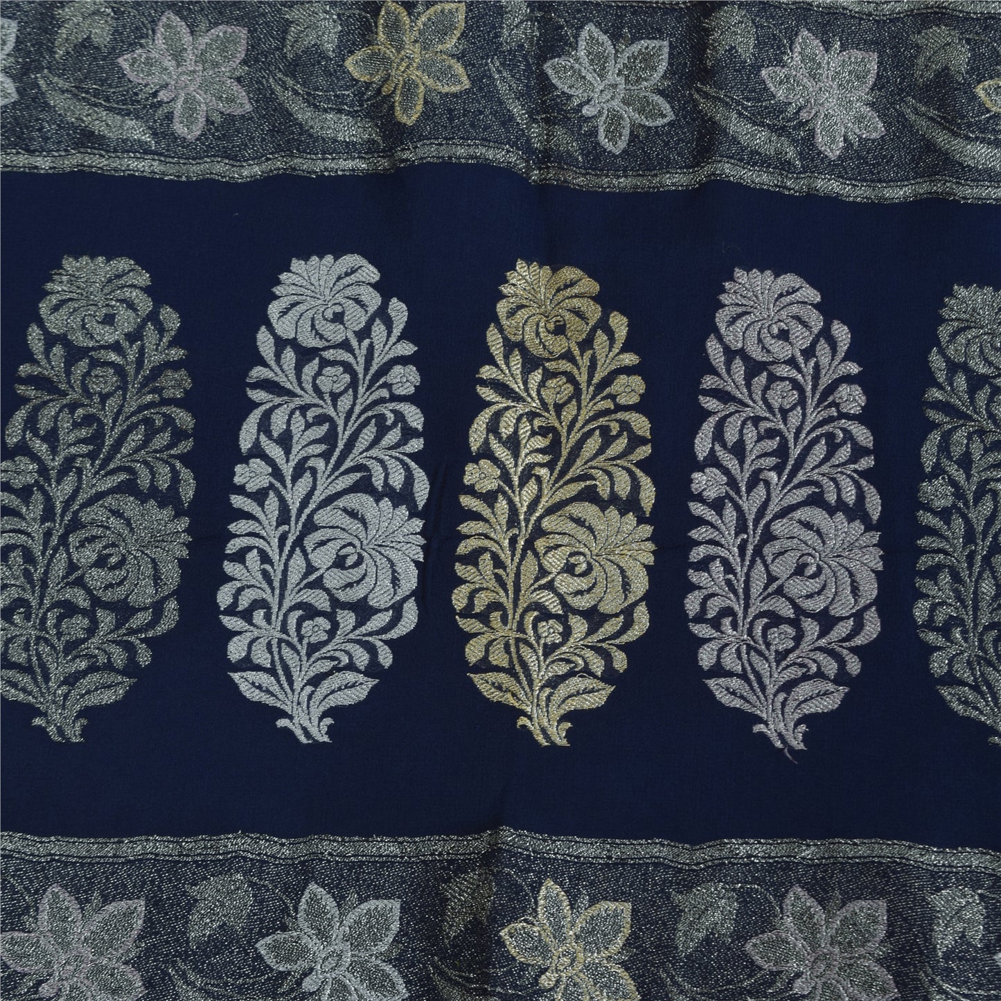 Sanskriti Vintage Saree Blue 100% Pure Georgette Silk Woven 6Yd Craft Fabric Crafting, Upcycling, Recycling, Dress Making,Home Decor,
