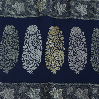 Sanskriti Vintage Saree Blue 100% Pure Georgette Silk Woven 6Yd Craft Fabric Crafting, Upcycling, Recycling, Dress Making,Home Decor,