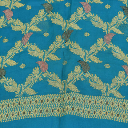 Sanskriti Vintage Blå Sarier Ren Georgette Vævet Premium Sari 5yd Håndværk Bæredygtigt Stoff